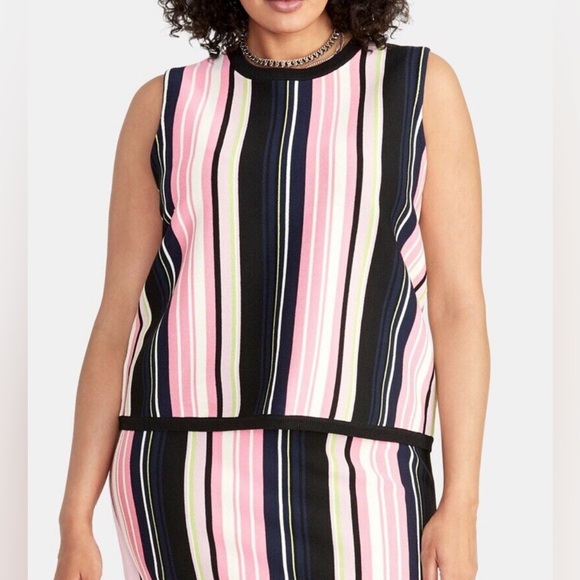 RACHEL ROY Taryn Tank Top Sweater Striped Knit Shell Blouse Shirt Pink Black - Picture 1 of 11